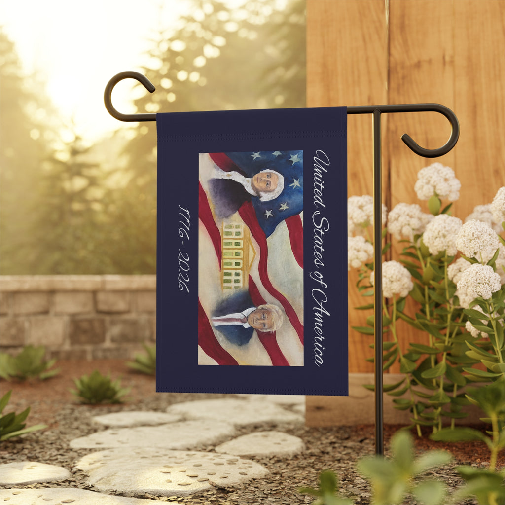 4th of July Garden Flag — Patriotic 1776-2026 White House & Presidents Banner