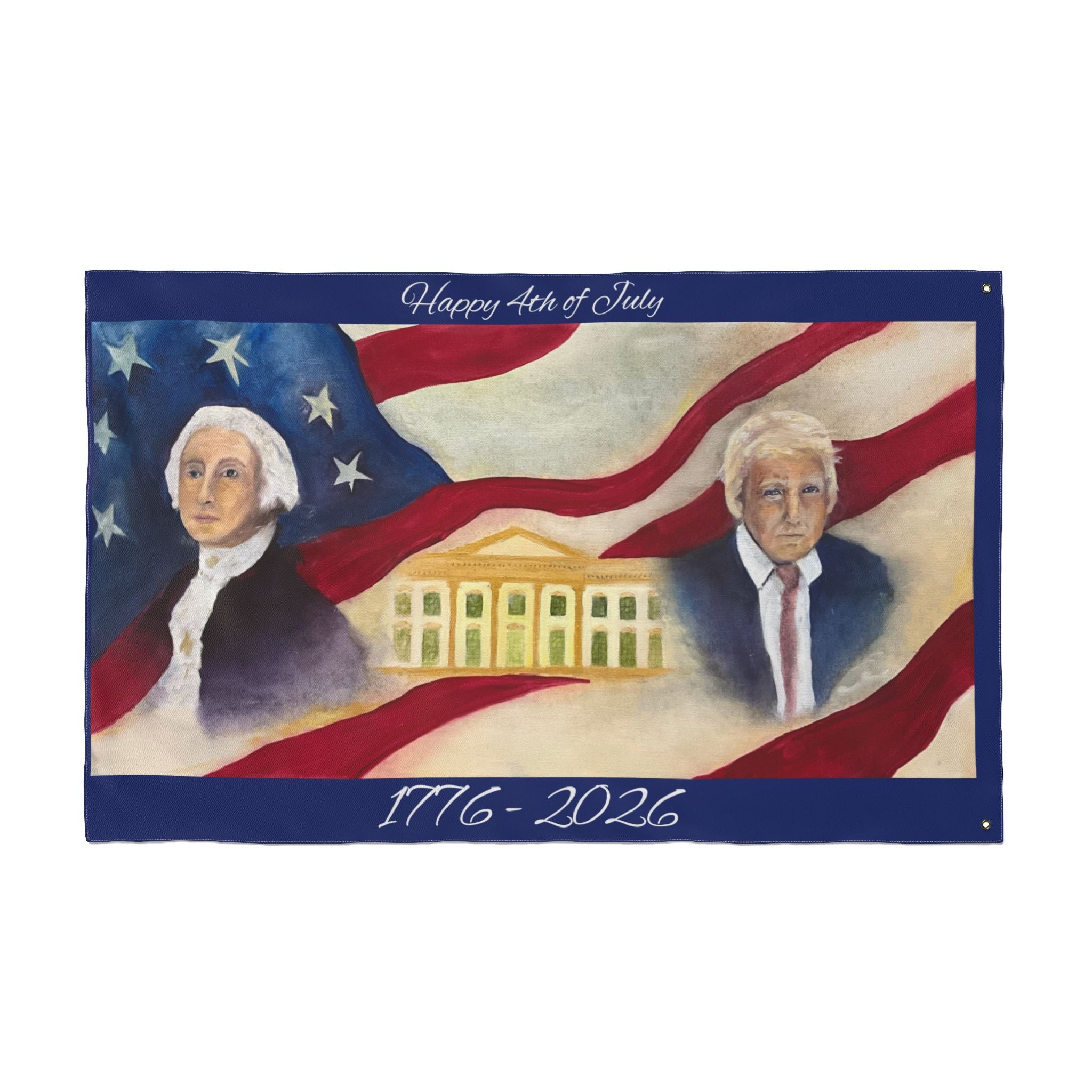 Patriotic Double-Sided Flag — George Washington & Donald Trump with White House