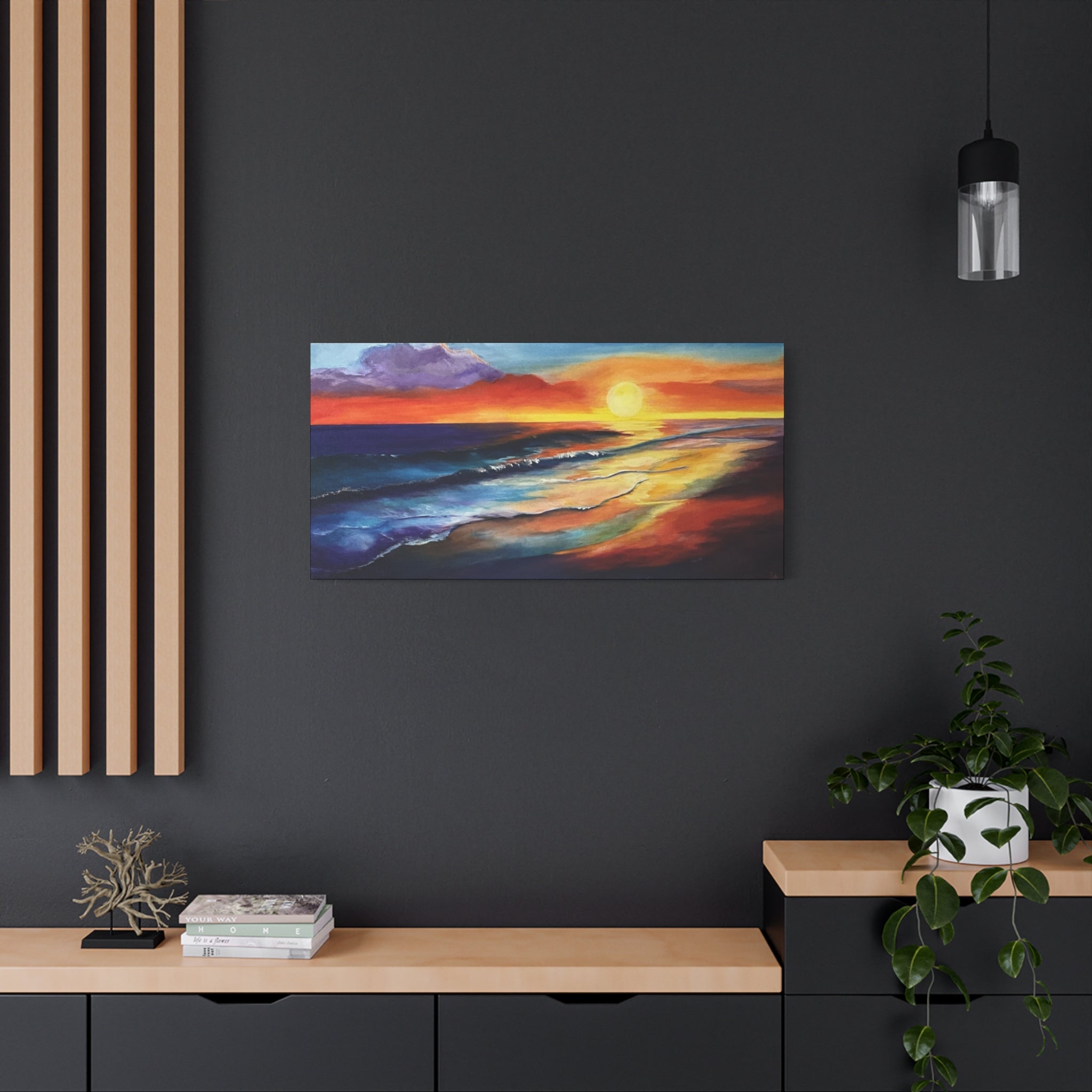 Sunset Seascape Canvas Wall Art — Vibrant Ocean Sunset Painting