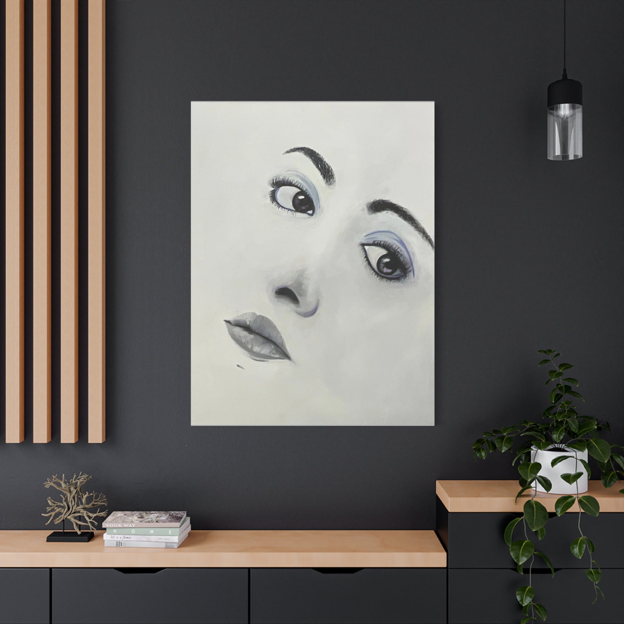 Moody Portrait Canvas Wall Art — Abstract Woman Face Painting
