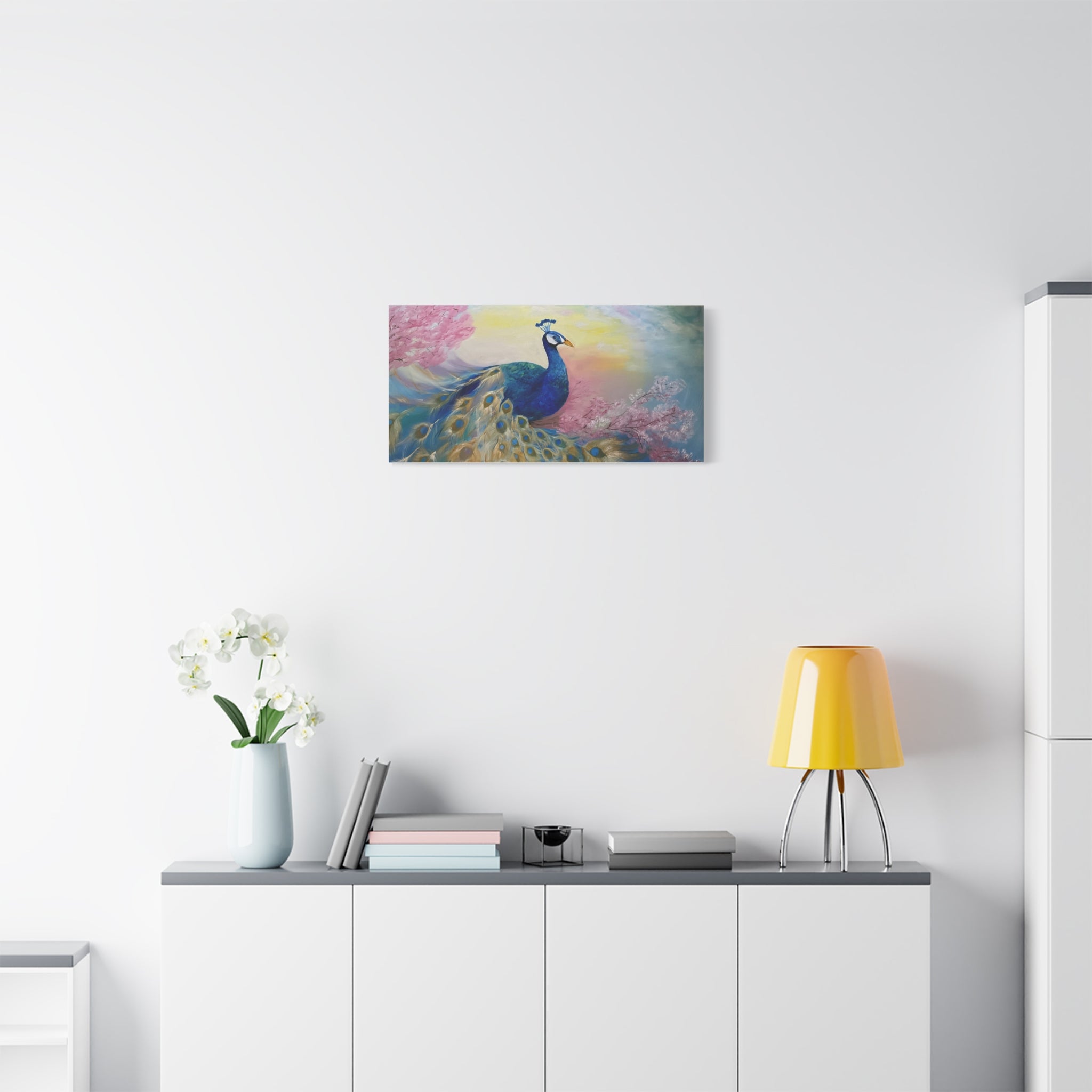 Peacock Canvas Wall Art — Colorful Stretched Matte Canvas Painting