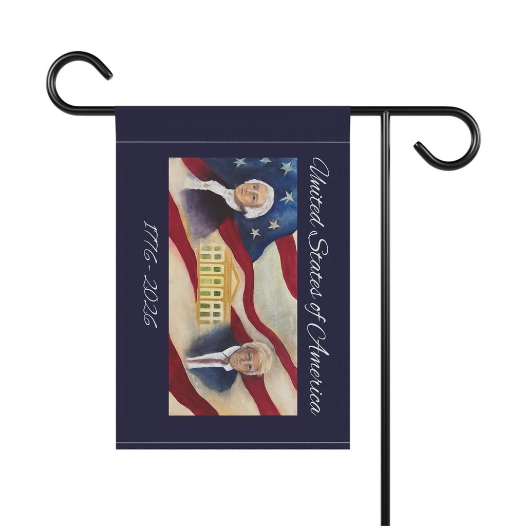 4th of July Garden Flag — Patriotic 1776-2026 White House & Presidents Banner