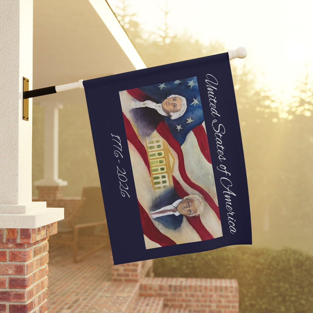 4th of July Garden Flag — Patriotic 1776-2026 White House & Presidents Banner