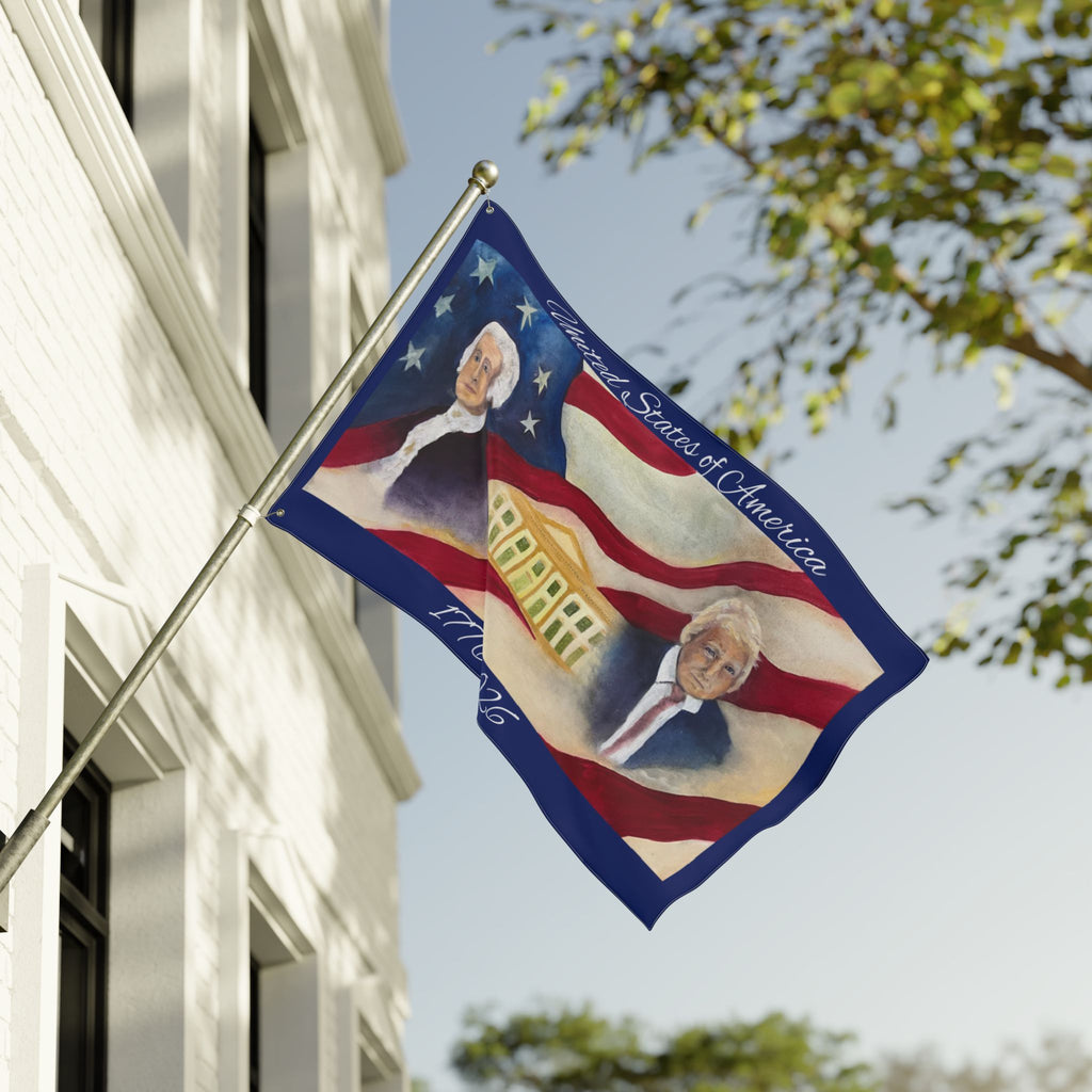 Patriotic Double-Sided Flag — George Washington & Donald Trump with White House
