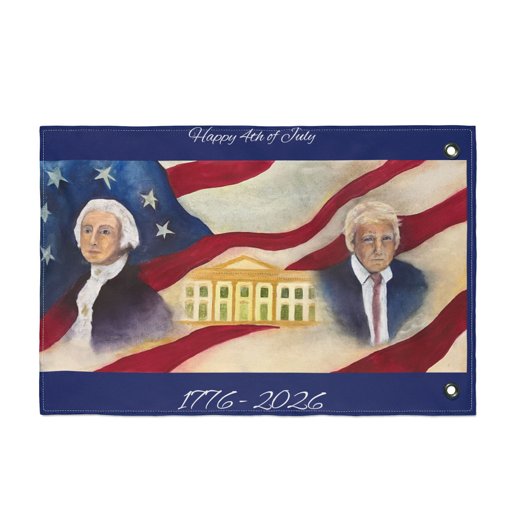 Patriotic Double-Sided Flag — George Washington & Donald Trump with White House
