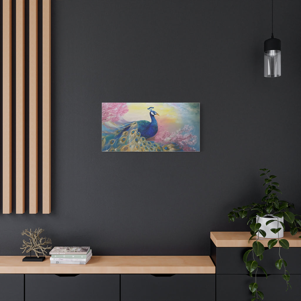 Peacock Canvas Wall Art — Colorful Stretched Matte Canvas Painting