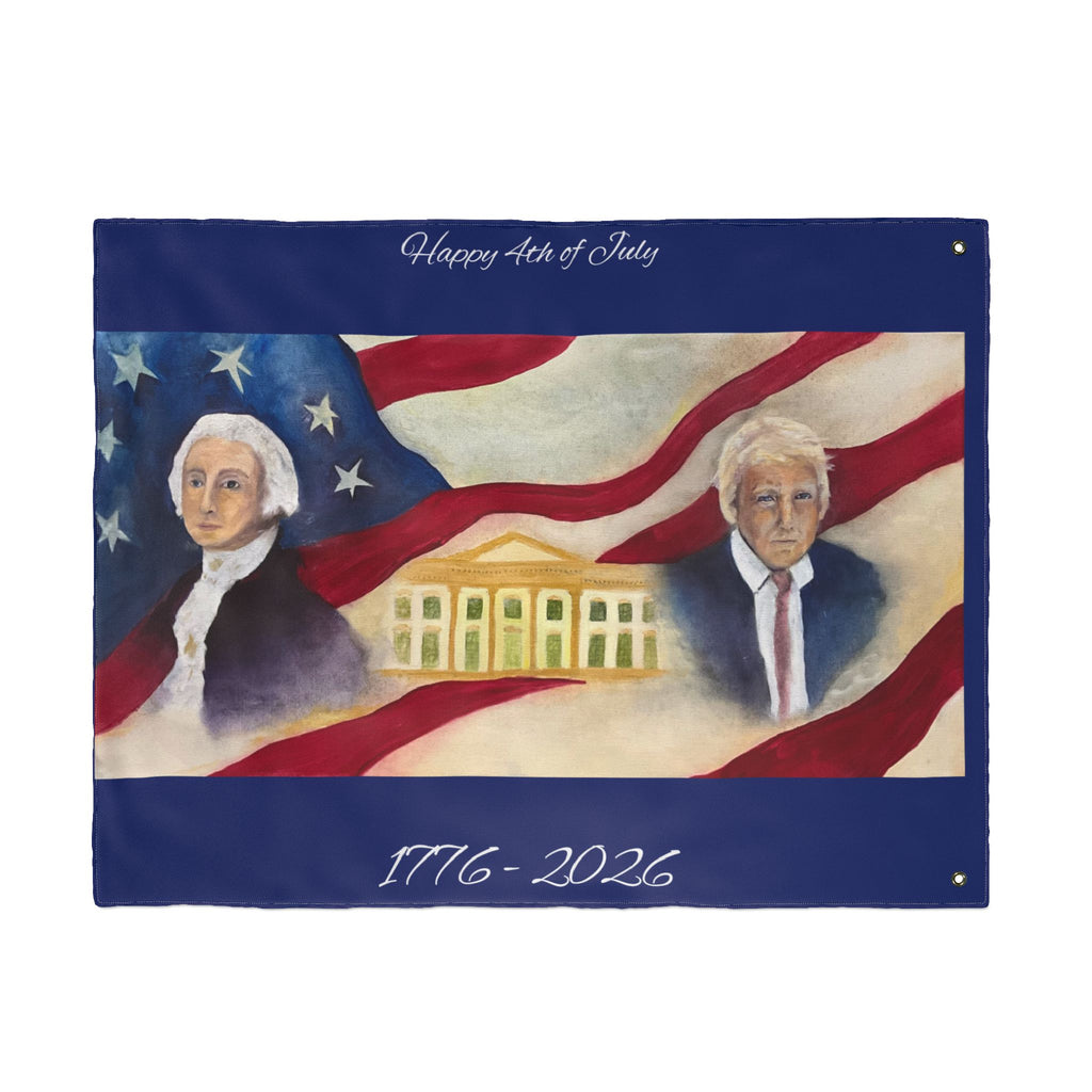 Patriotic Double-Sided Flag — George Washington & Donald Trump with White House