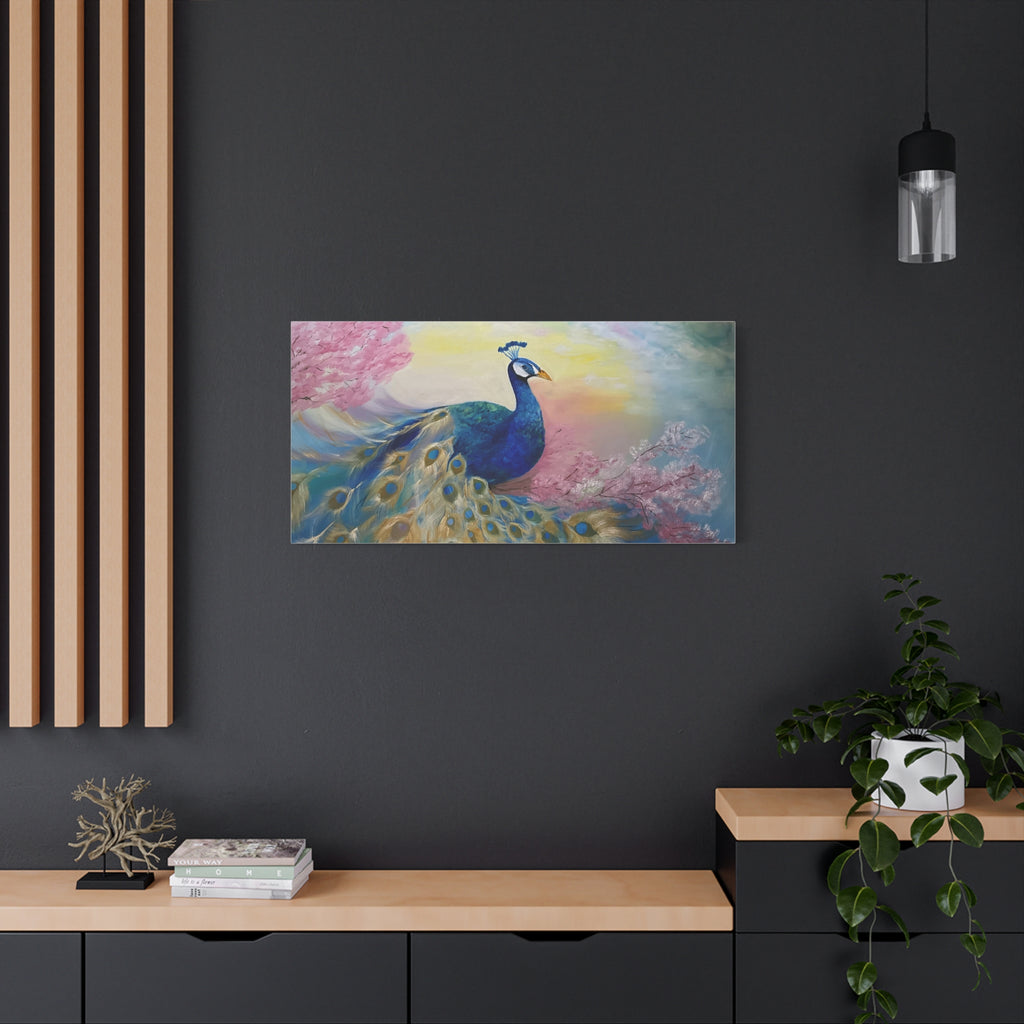 Peacock Canvas Wall Art — Colorful Stretched Matte Canvas Painting
