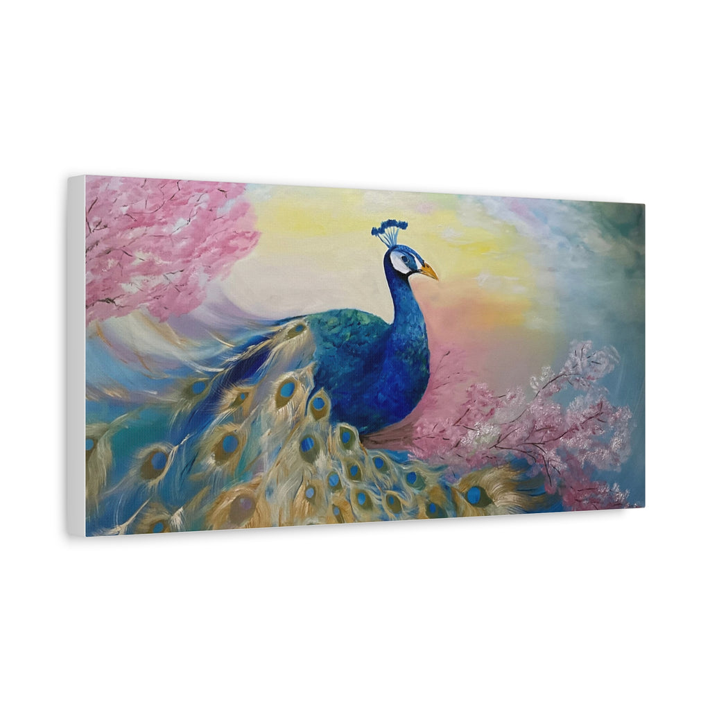 Peacock Canvas Wall Art — Colorful Stretched Matte Canvas Painting