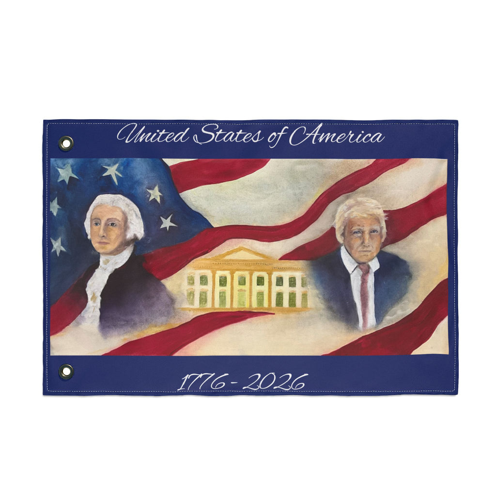 Patriotic Double-Sided Flag — George Washington & Donald Trump with White House