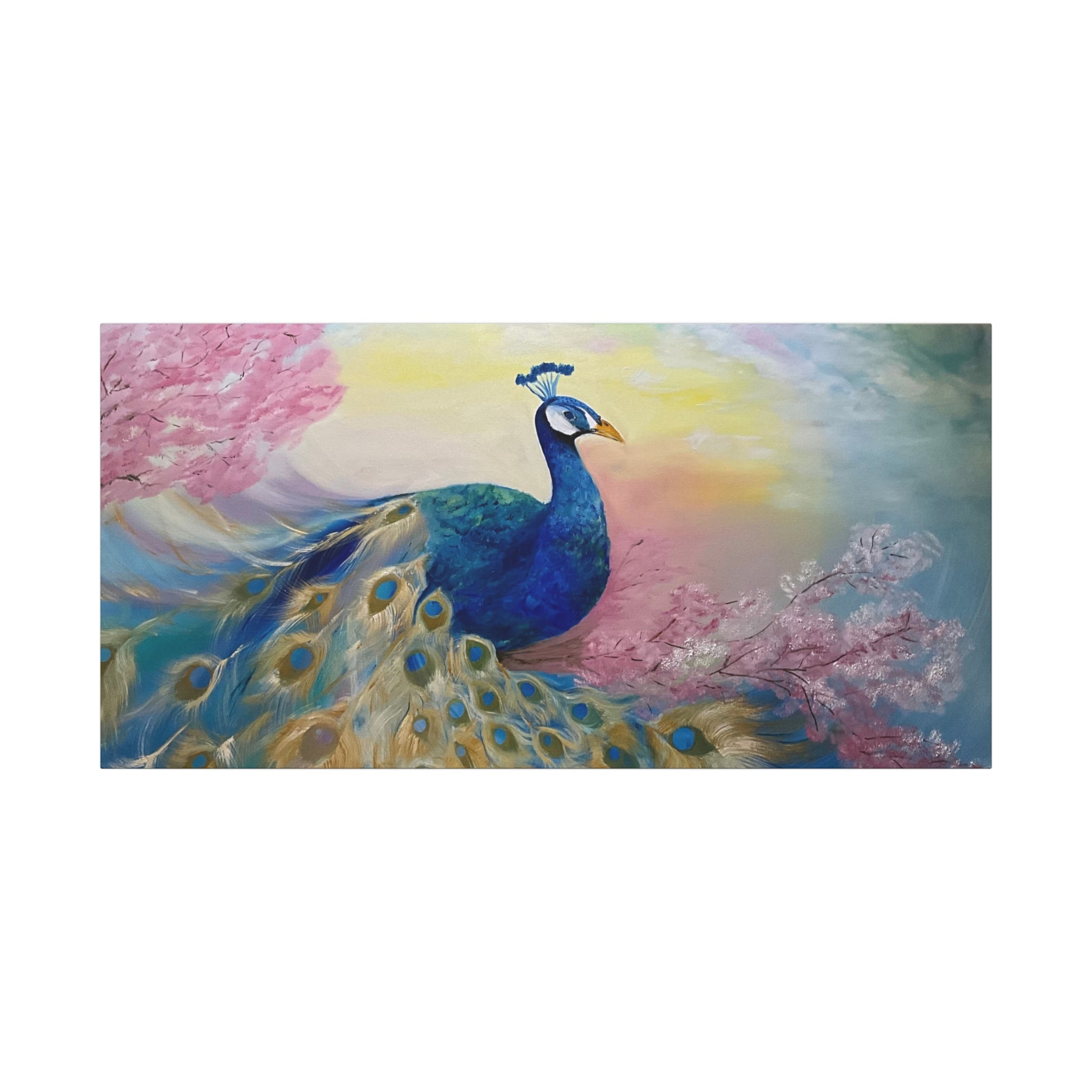 Peacock Canvas Wall Art — Colorful Stretched Matte Canvas Painting