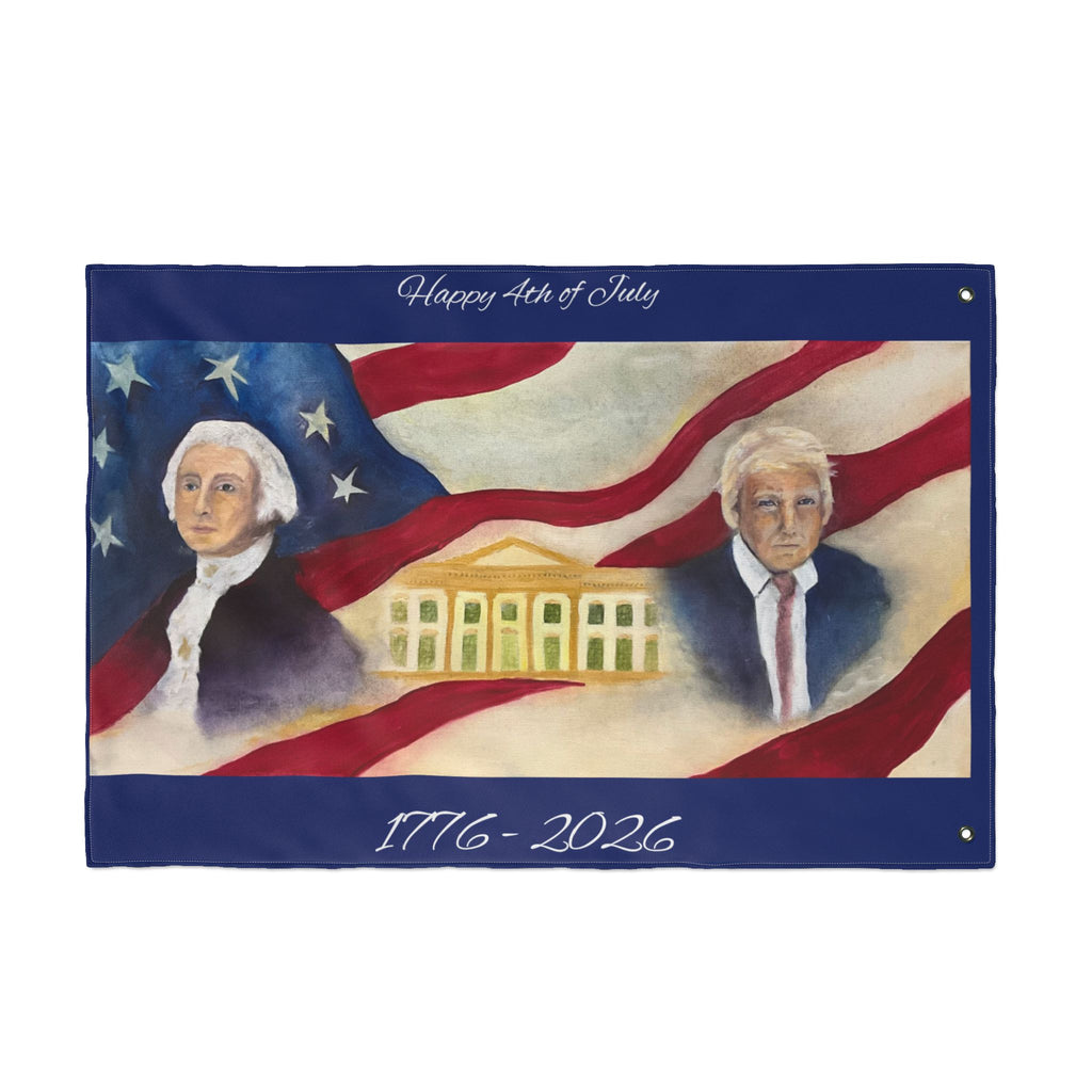 Patriotic Double-Sided Flag — George Washington & Donald Trump with White House